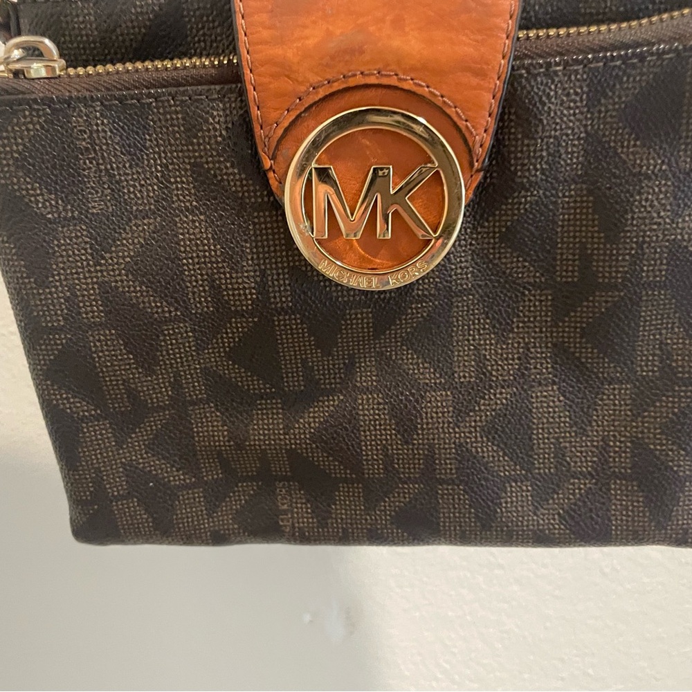 Michael Kors Dark Brown and Tan Logo Crossbody
